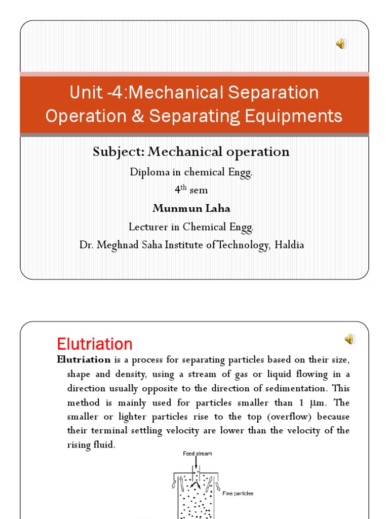 Unit 4 Mechanical Separation PDF Chemical Engineering Chemistry