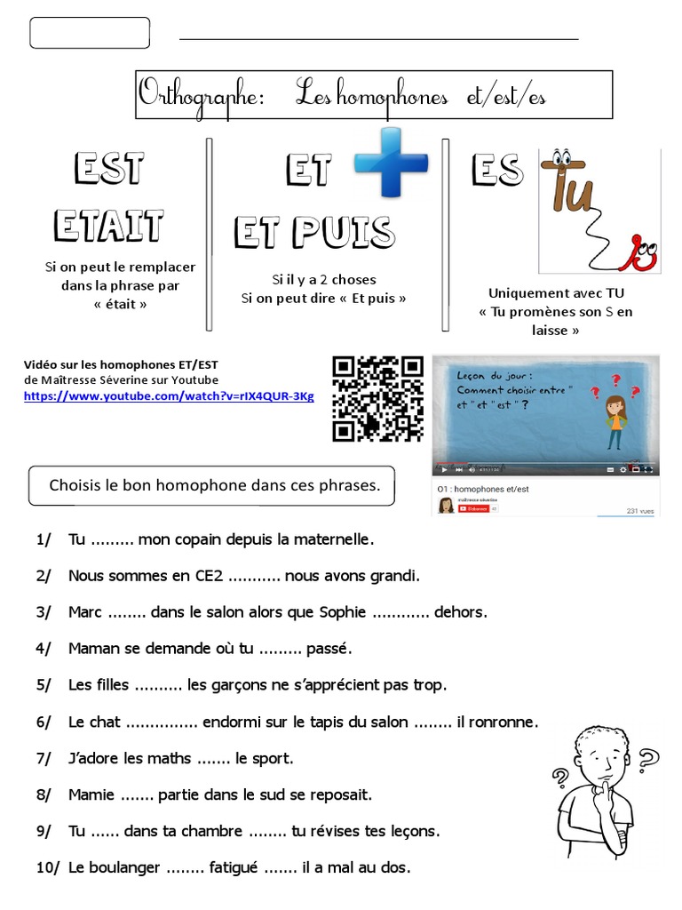 Exercices Homophones Grammaticaux 6ème Pdf Les Homophones ES EST ET CE2 | PDF