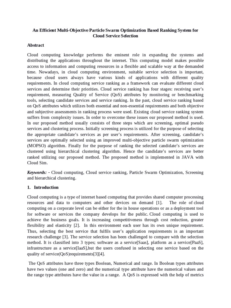 An Efficient Multi-Objective Particle Swarm Optimization Based Ranking ...