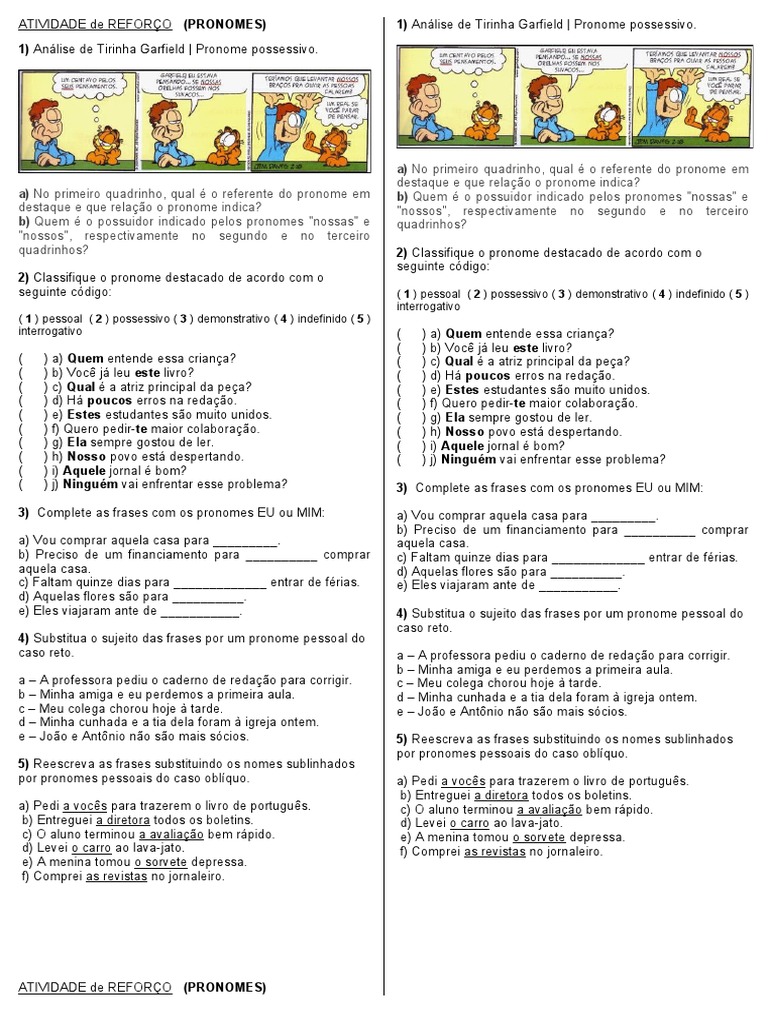 Atividade (Pronomes 7) | PDF | Pronome