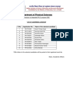 Department of Physical Sciences: List of Candidates Selected