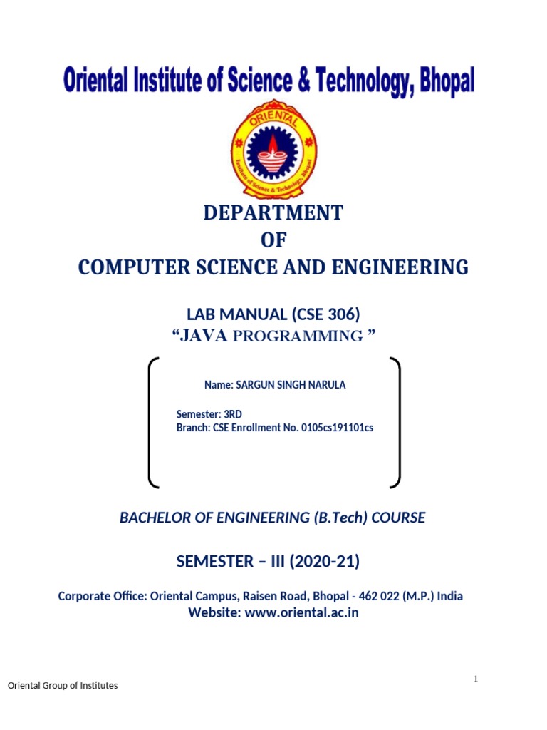 Java Lab Manual for CSE Students | PDF | Method (Computer Programming ...