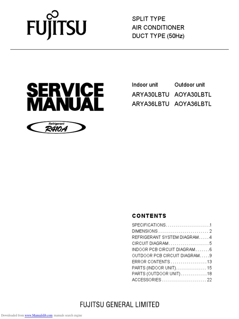 Split Type Air Conditioner Duct Type (50Hz) Indoor Unit Outdoor Unit