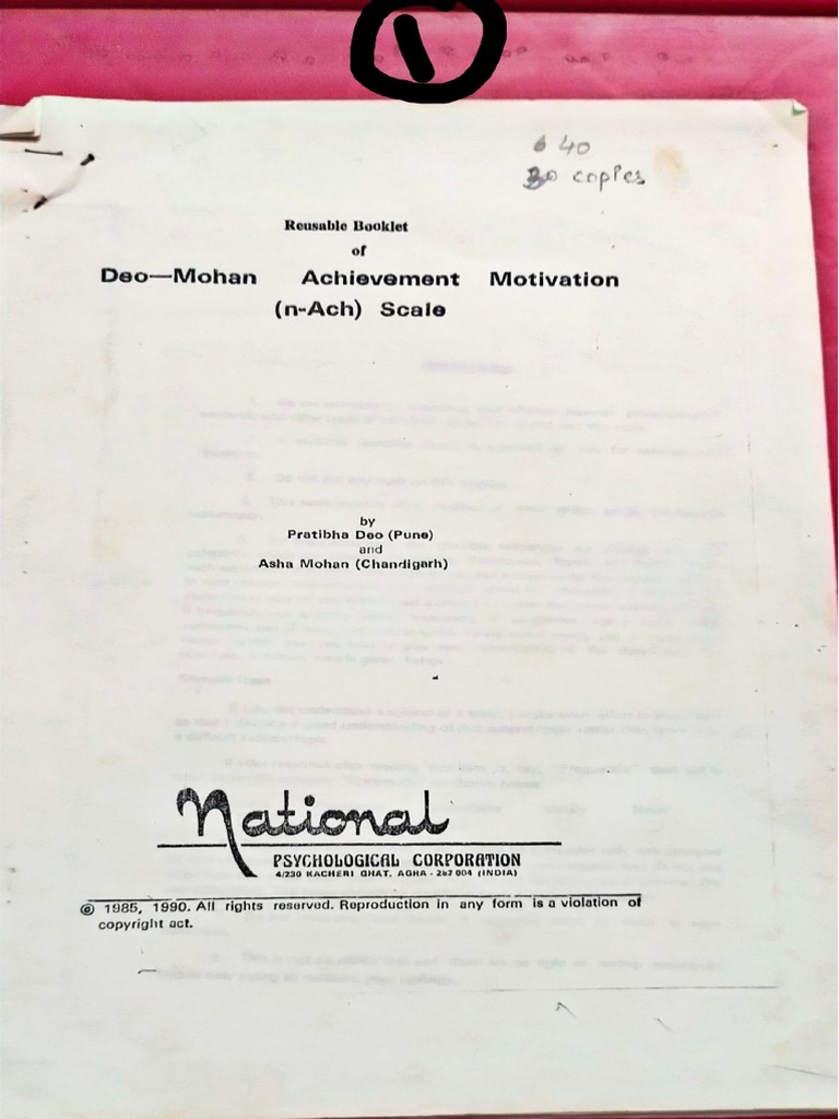 P3 - Deo Mohan Achievement Motivation Scale | PDF