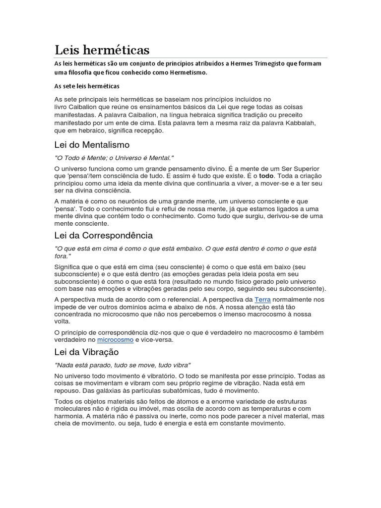 As Sete Leis Hermeticas Pdf Hermetismo Mente