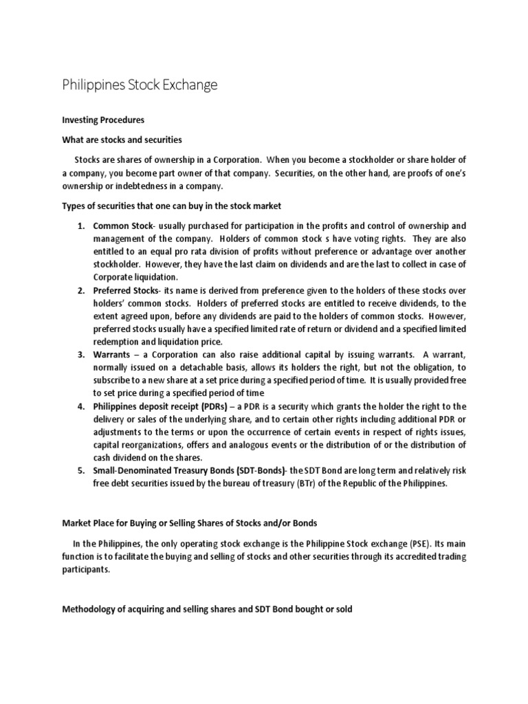 Investing in the Philippine Stock Market | PDF | Stocks | Securities ...