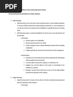 Sources and Uses of Short Term and Long Term Funds