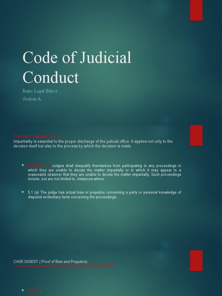 Code of Judicial Conduct: Basic Legal Ethics Section A | PDF | Judge ...
