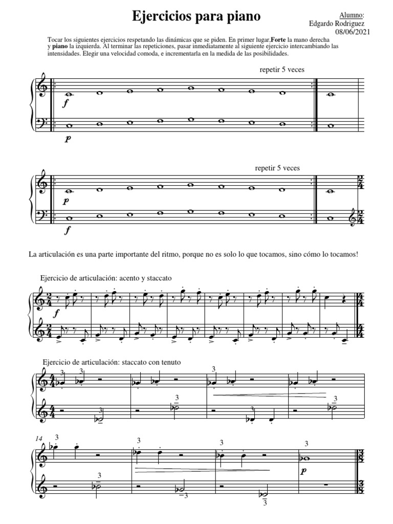 Valiente subasta Herméticamente Ejercicios para Piano - 8 - 6 - 2021 | PDF | Presentación musical |  Composiciones Musicales