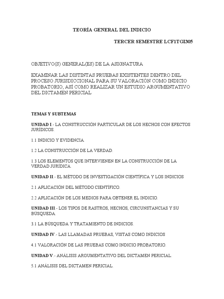 Teoría General del Indicio en Jurisprudencia | PDF