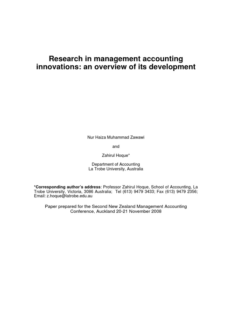 1 Research in Management Accounting Innovations An Overview of Its ...