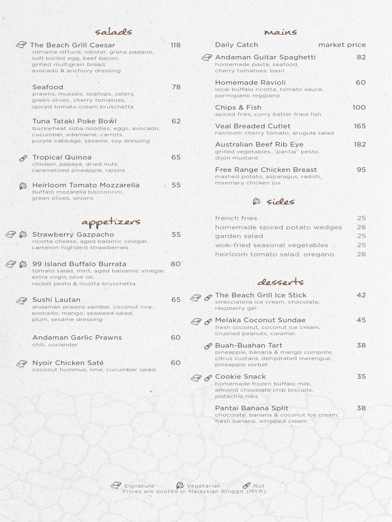 Beach Grill Menu with Prices | PDF | Salad | Cooking