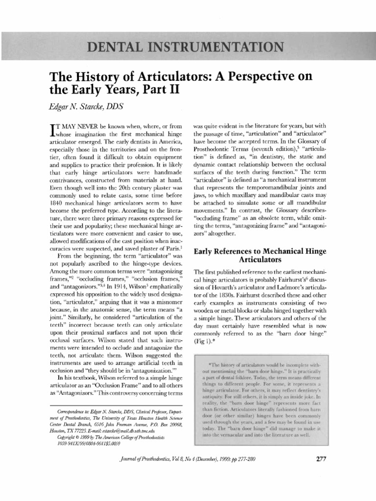 The History of Articulators A Perspective On The Early Years, Part 2