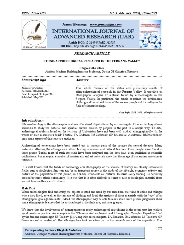 Ethno-Archeological Research in The Fergana Valley | PDF | Archaeology ...