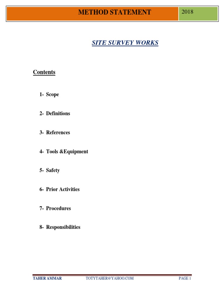 Site Survey Works: Method Statement | PDF | Surveying