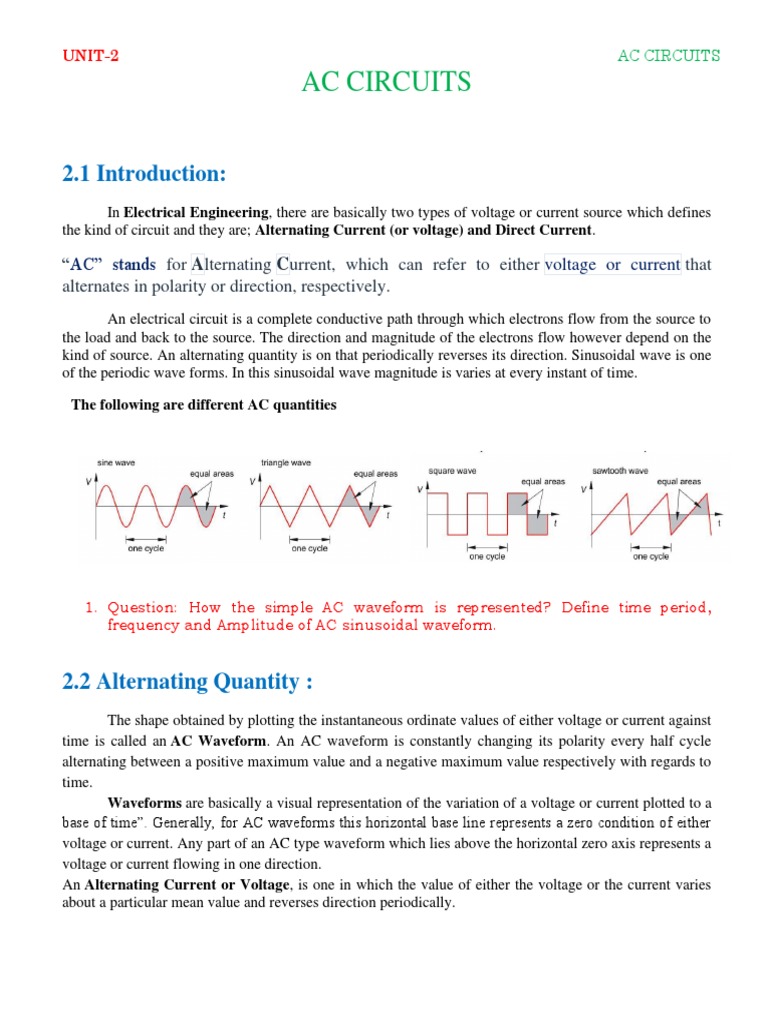UNIT2 AC Circuits Notes PDF Electrical Impedance Ac Power