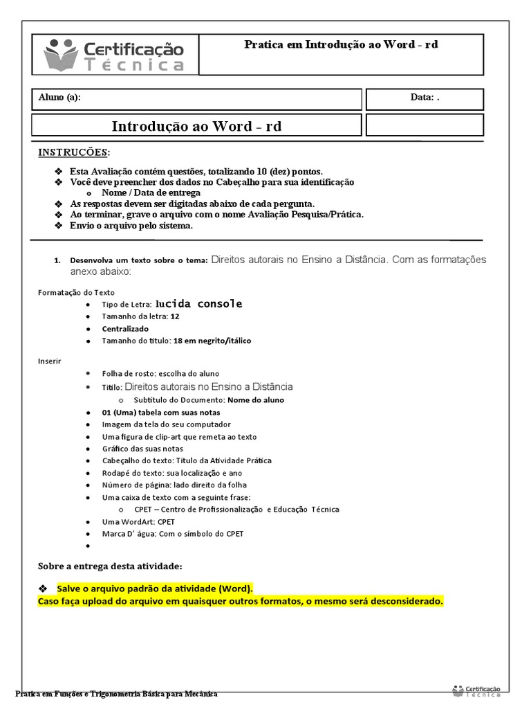 Pratica em Introdução ao Word - rd: Desenvolvendo um Documento com ...