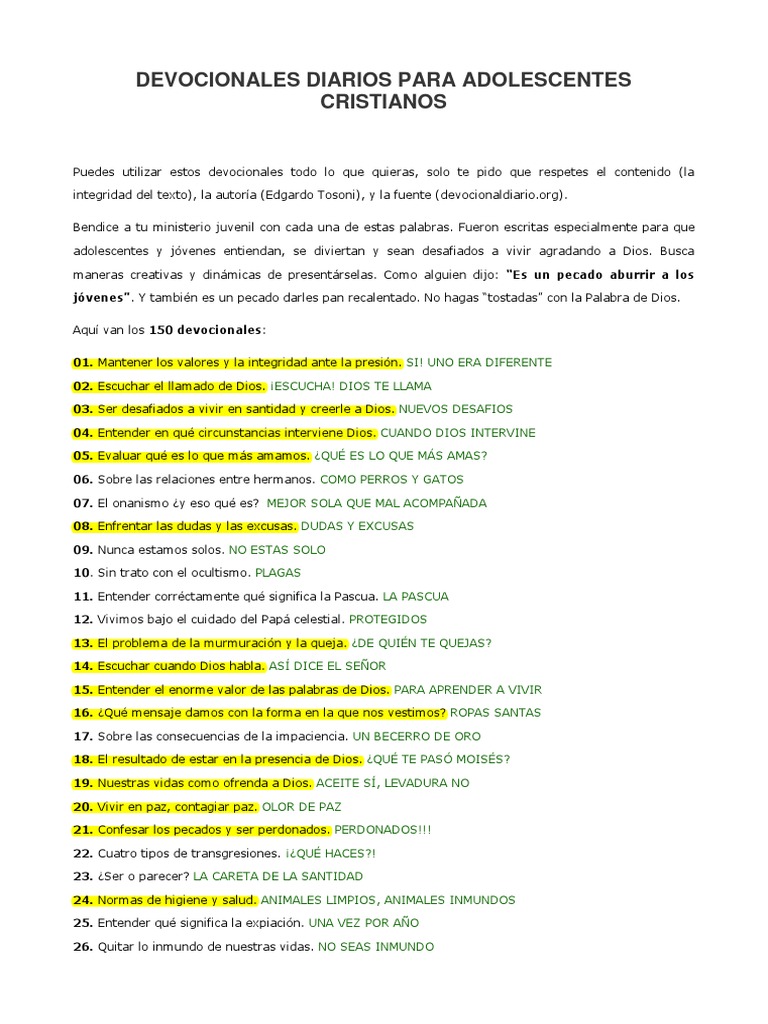 Devocionales Para Adolescentes Cristianos Pdf Amor Dios