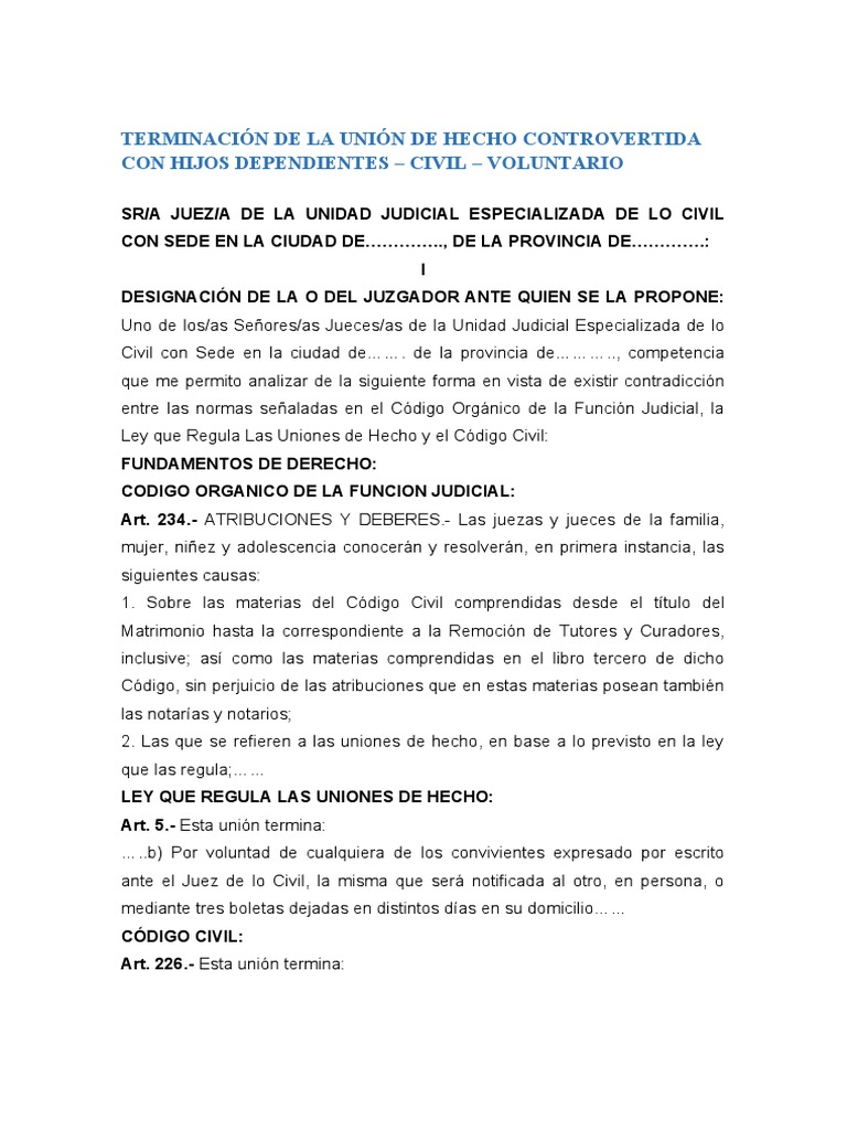 Terminación de Unión de Hecho Civil | PDF | Divorcio | Juez