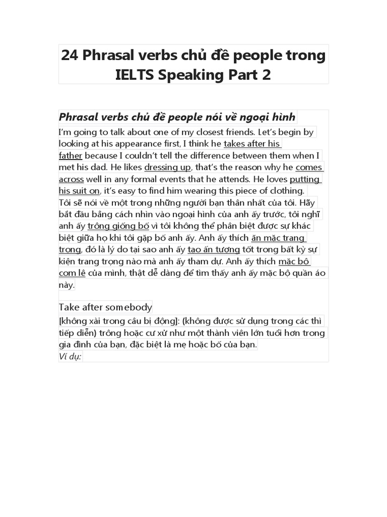 24 Phrasal Verbs Chủ Đề People Trong IELTS Speaking Part 2 | PDF