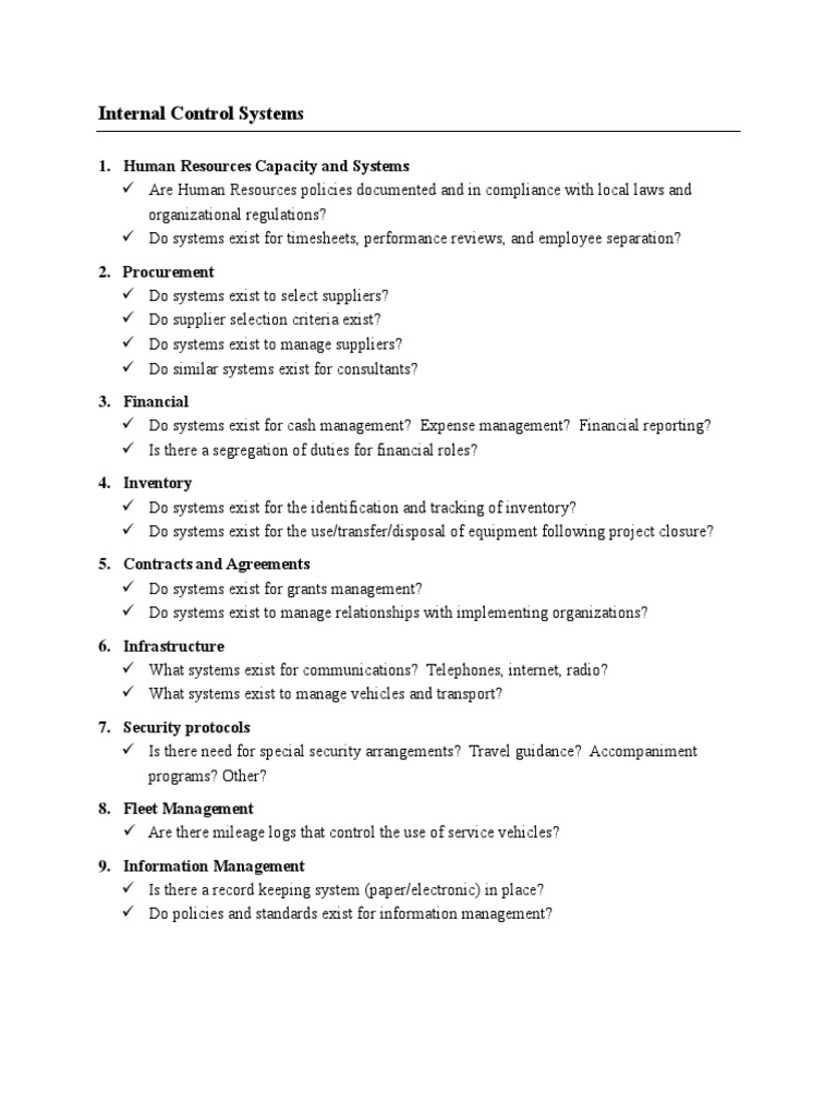 Internal Control Systems: 1. Human Resources Capacity and Systems | PDF