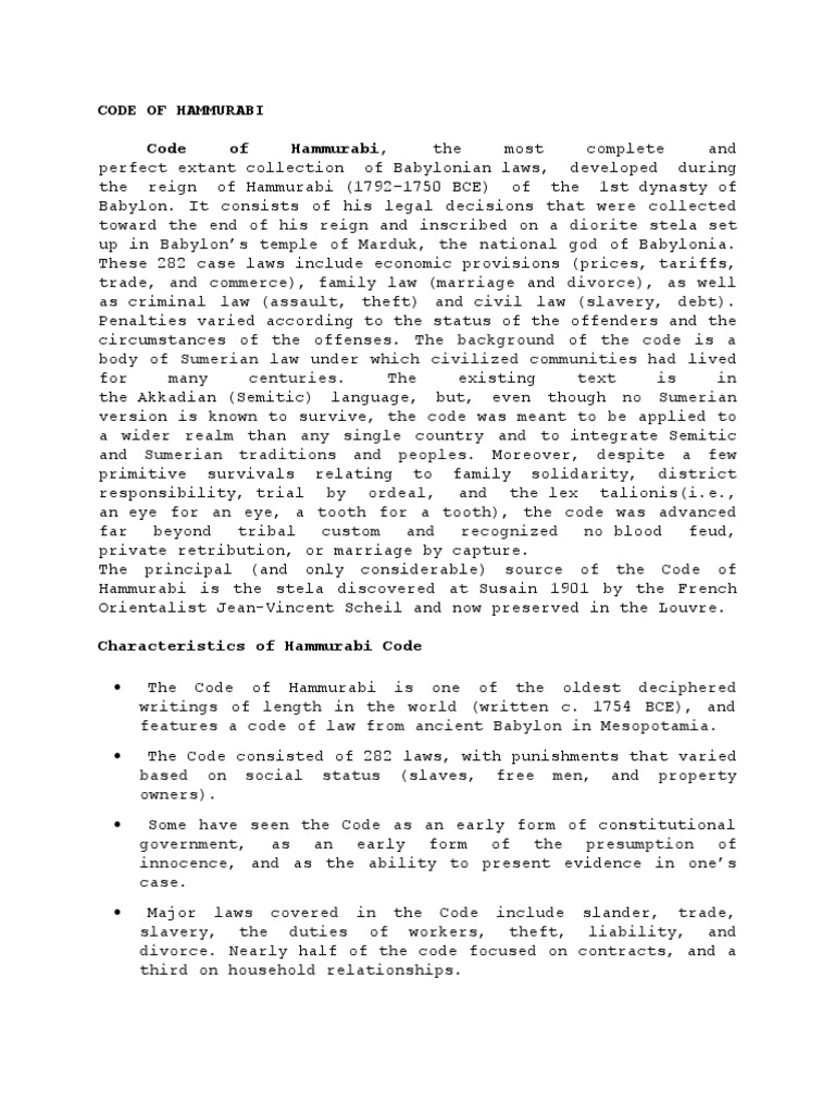 Code of Hammurabi Code of Hammurabi, The Most Complete and | PDF ...
