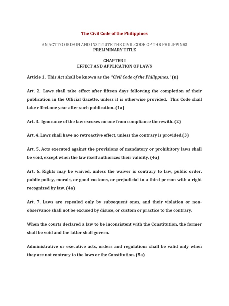 An Act To Ordain and Institute The Civil Code of The Philippines | PDF ...