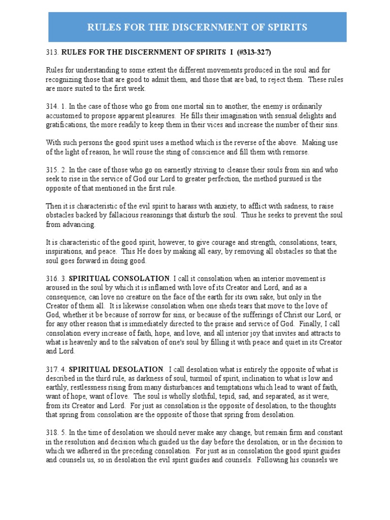 Rules For The Discernment Of Spirits Ver2 Pdf Soul Angel