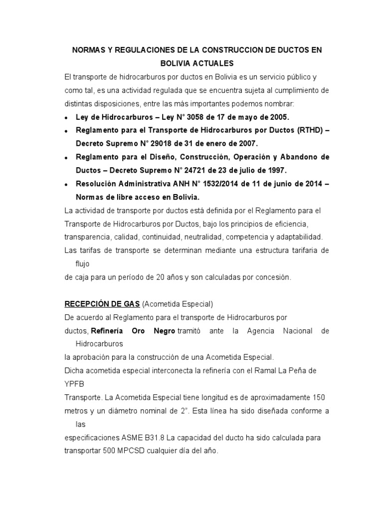 Normativas de Ductos en Bolivia | PDF | Transporte | Petróleo