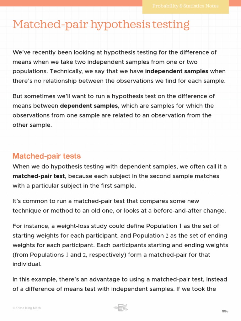 Matched Pair+Hypothesis+Testing PDF Confidence Interval Standard Deviation