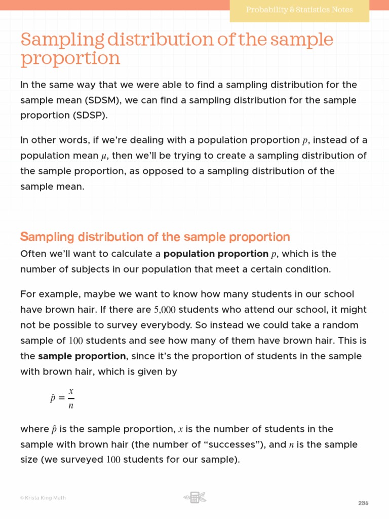 Sampling Distribution of The Sample Proportion PDF Standard Error