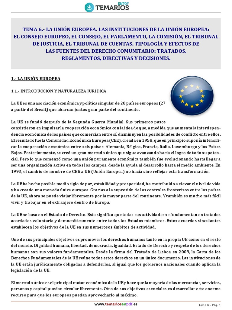 Tema 6. La Unión Europea. Las Instituciones de La Unión Europea | PDF ...