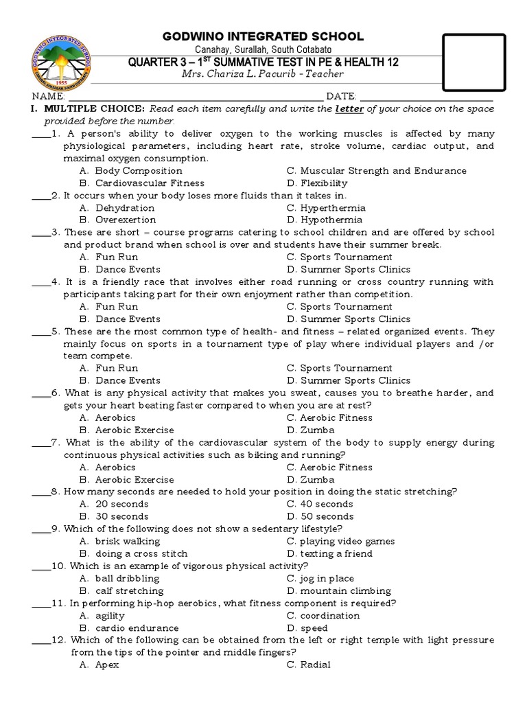 PE & Health 12 Summative Test Q3 | PDF | Physical Fitness | Aerobic ...