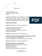 Programa por semanas Legislación y Contratación Grupo 621 - 2021 - 3