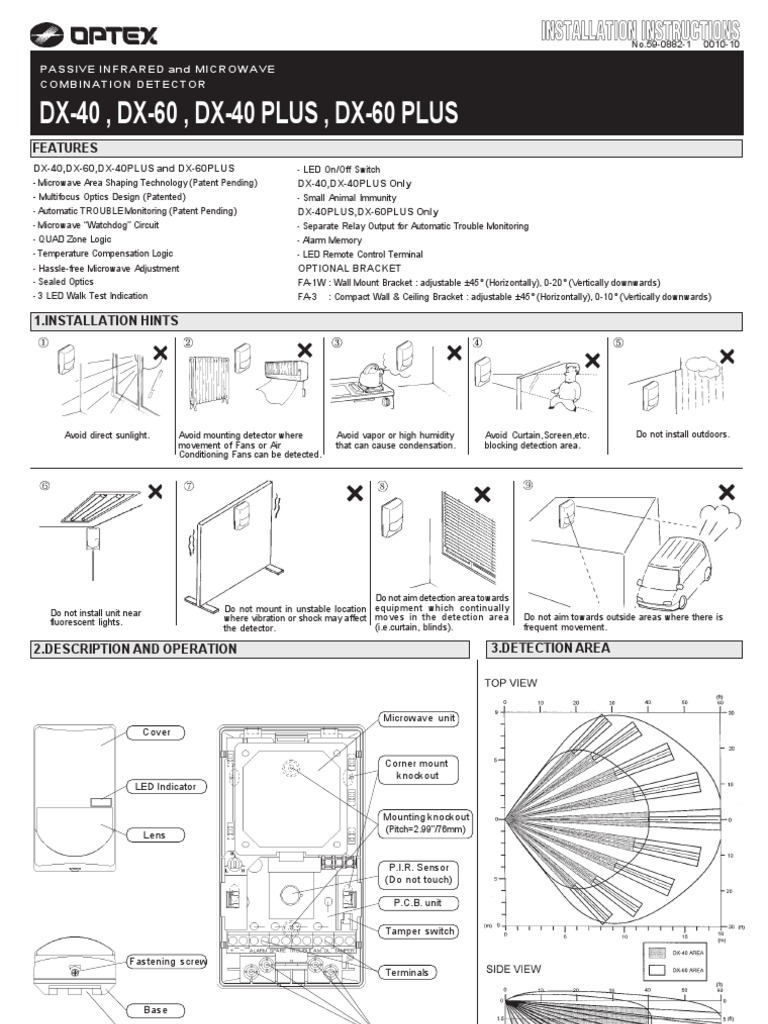 DX-40 Passive Infrared Detector Guide | PDF | Light Emitting Diode ...