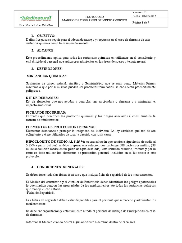 Protocolo para El Manejo de Derrames | PDF | Residuos | Medicamentos ...