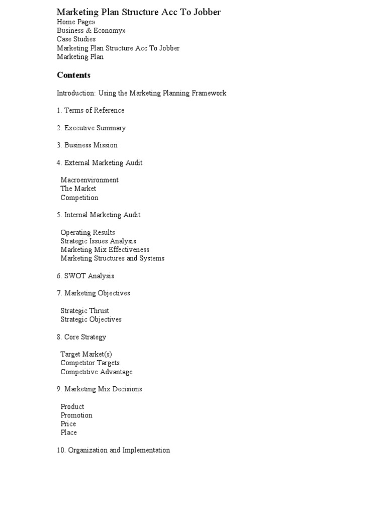 Marketing Plan Structure Guide | PDF | Marketing | Swot Analysis
