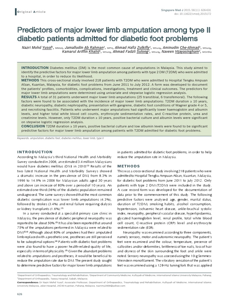 Predictors of major lower limb amputation among type II diabetic ...