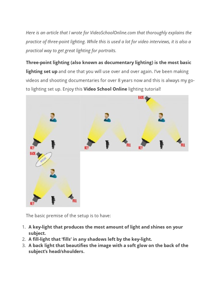 Mastering Three-Point Lighting Setup | PDF | Shadow | Camera