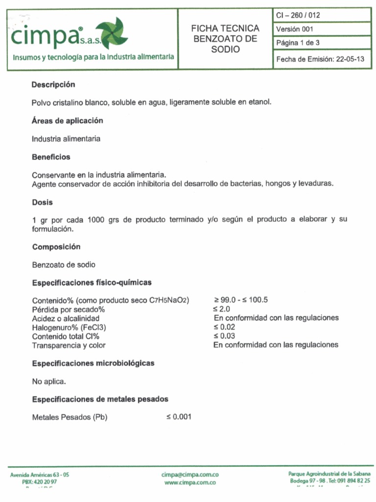 FT Benzoato de Sodio PDF
