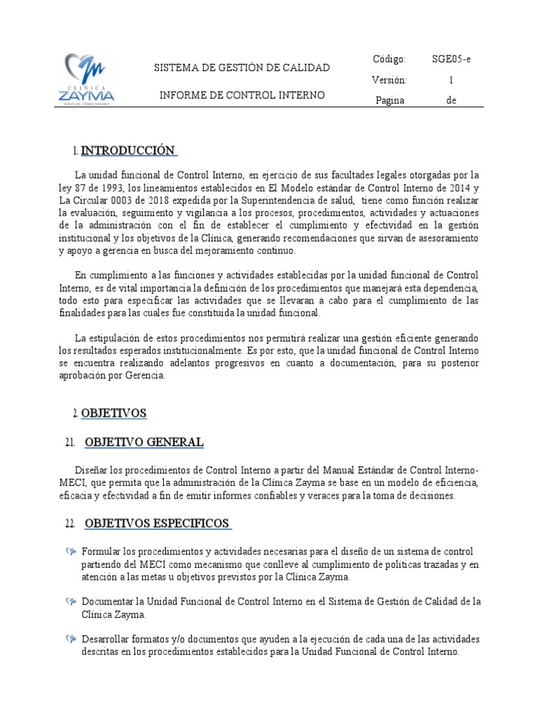 Informe de Control Interno | PDF | Auditoría | Sistema de manejo de calidad
