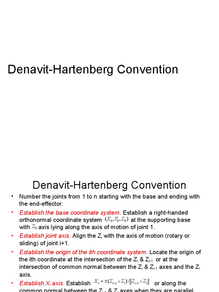 Denavit-Hartenberg Convention | PDF | Robotics | Cartesian Coordinate ...