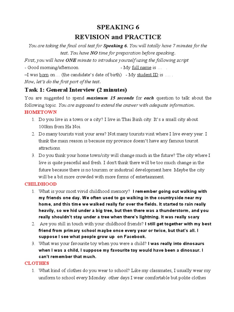 Speaking 6 Test Revision Guide | PDF