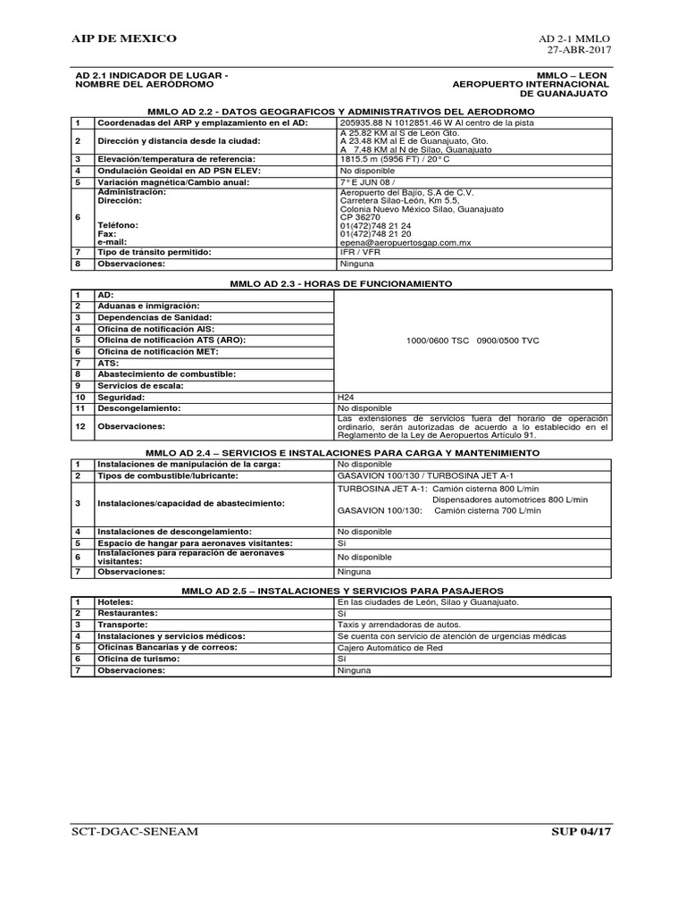 Información del Aeropuerto MMLO León | PDF | Aeropuerto | Aeronave
