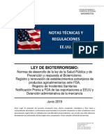 Notas Técnicas Y Regulaciones EE - UU.: Ley de Bioterrorismo