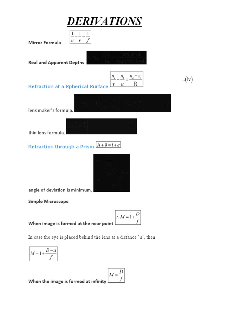 Optical Formula Derivations Guide | PDF | Home & Garden