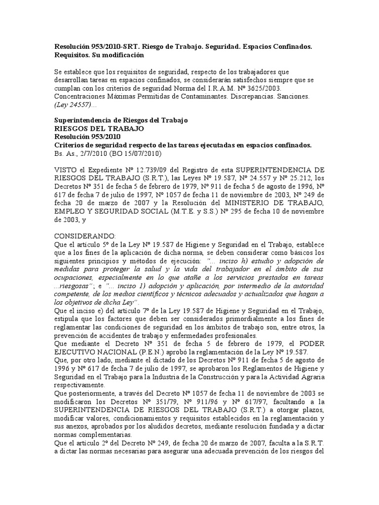Res SRT 953 | PDF | Seguridad y salud ocupacional | Adopción