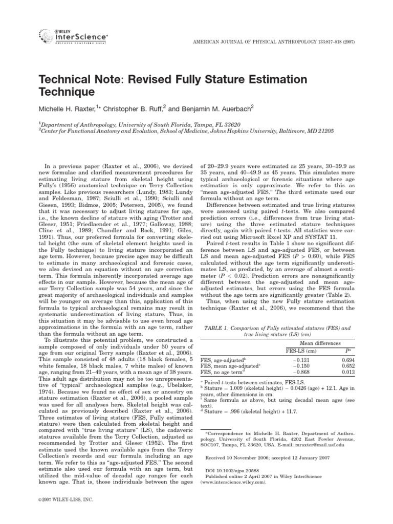 Stature - Raxter Et Al 2007 | PDF | Scientific Method | Science