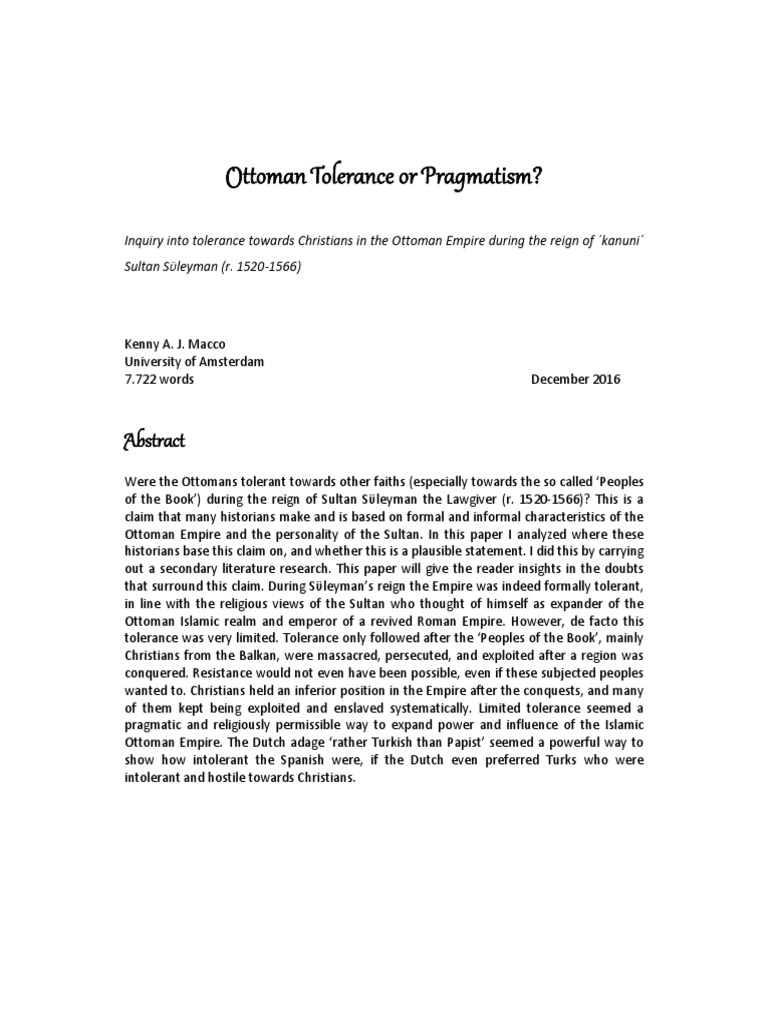 Ottoman Tolerance or Pragmatism? PDF Ottoman Empire Sharia