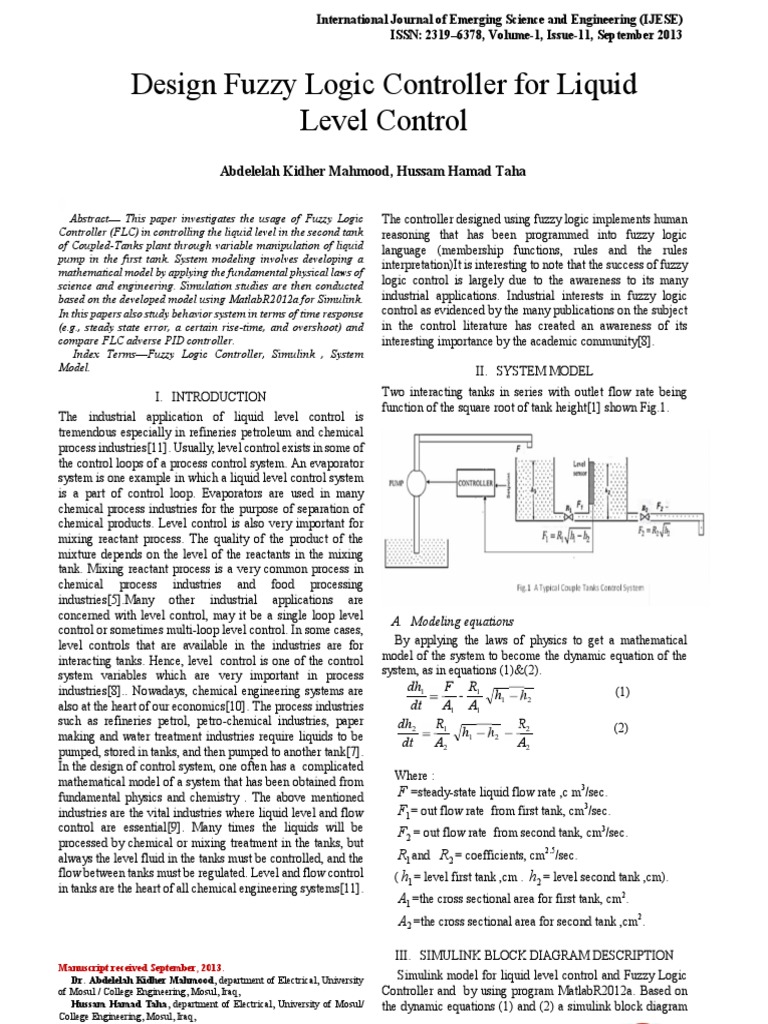 Fuzzy Logic Controller for Liquid Level | PDF | Control Theory | System